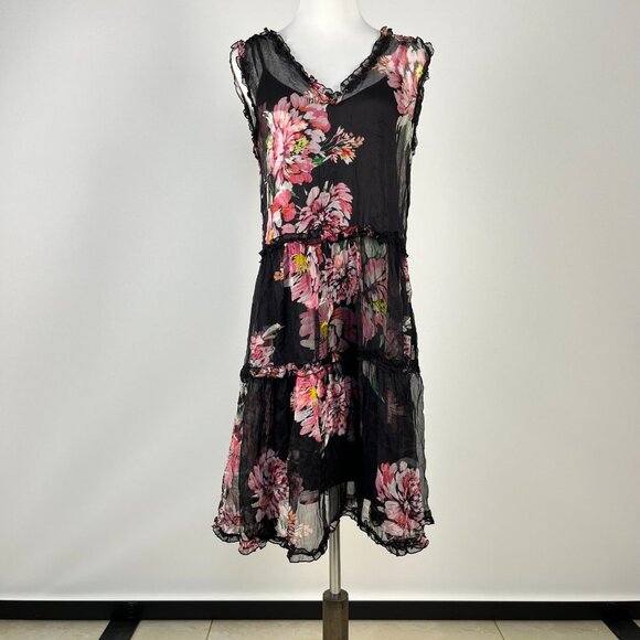 $365 NWT Johnny Was Jade Silk Juliette Ruffle Tiered Floral Mini Dress Size XS - Picture 8 of 13